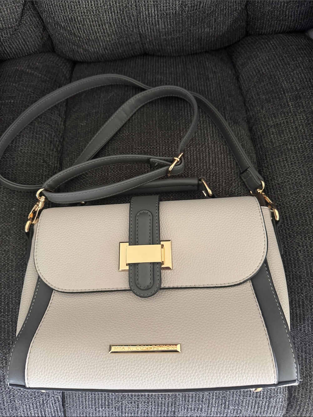 Two-Tone Gray and Cream Satchel with Gold Hardware make an offer 😊